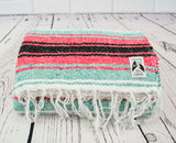 Mexican Blanket Premium Mint & Coral Yoga Blanket, Hand Woven, Sarape Throw