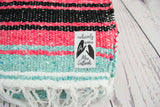 Mexican Blanket Premium Mint & Coral Yoga Blanket, Hand Woven, Sarape Throw
