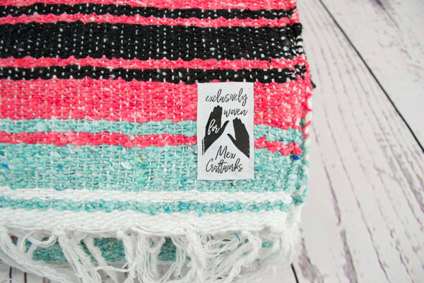 Mexican Blanket Premium Mint & Coral Yoga Blanket, Hand Woven, Sarape Throw