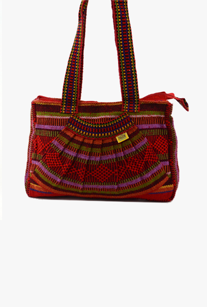 Mexican "Salsita" Red Multicolor Handbag Pinzon Boho Woven Bag
