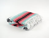 Mexican Blanket Premium Mint & Coral Yoga Blanket, Hand Woven, Sarape Throw