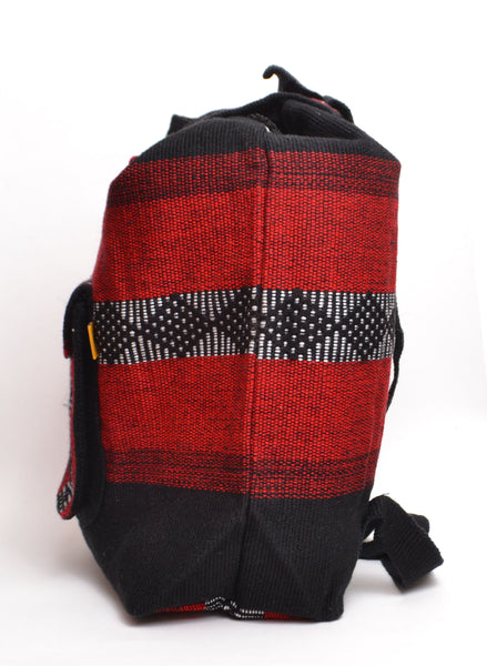 Mexican "Red Room" Red and Black Backpack Lillo Boho Woven Baja Bag