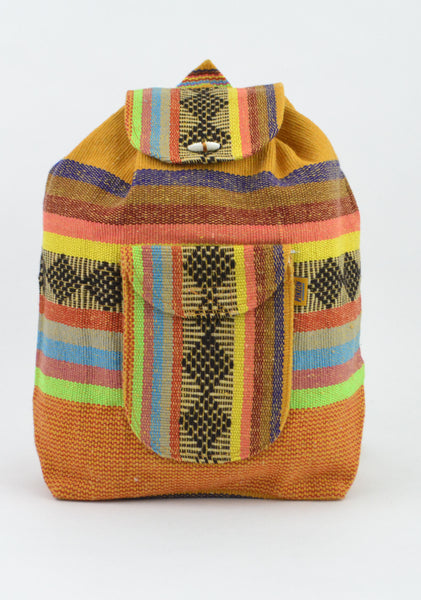 Mexican "Goldie" Gold Rainbow Backpack Lillo Boho Woven Baja Bag