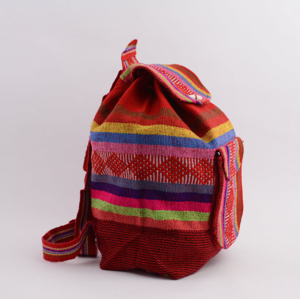 Mexican Chakra Red Backpack Lillo Boho Woven Baja Bag MEXCraftworks