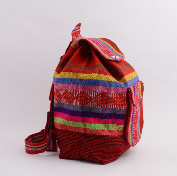 Mexican "Chakra" Red Backpack Lillo Boho Woven Baja Bag