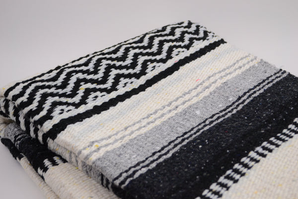 Mexican Throw Blanket | Light Tones | Chunky Handmade Knit Blanket Folk