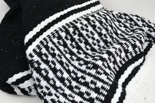 Mexican Throw Blanket | Black & White | Chunky Handmade Knit Blanket Folk