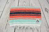 Mexican Blanket Premium Brick Orange & Mint Yoga Blanket, Throw Falsa, Handwoven Sarape