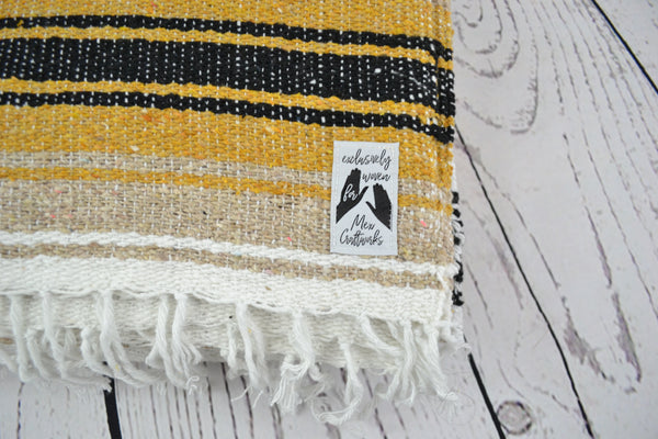Mexican Blanket Premium Yellow & Tan Yoga Blanket, Hand Woven, Sarape, Throw