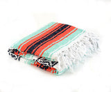 Mexican Blanket Premium Brick Orange & Mint Yoga Blanket, Throw Falsa, Handwoven Sarape