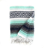 Mexican Blanket Premium Aquamarine, Mint & Grey Yoga Blanket, Hand Woven, Sarape Throw