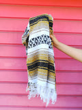 Mexican Blanket Premium Yellow & Tan Yoga Blanket, Hand Woven, Sarape, Throw