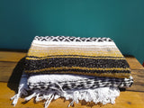 Mexican Blanket Premium Yellow & Tan Yoga Blanket, Hand Woven, Sarape, Throw