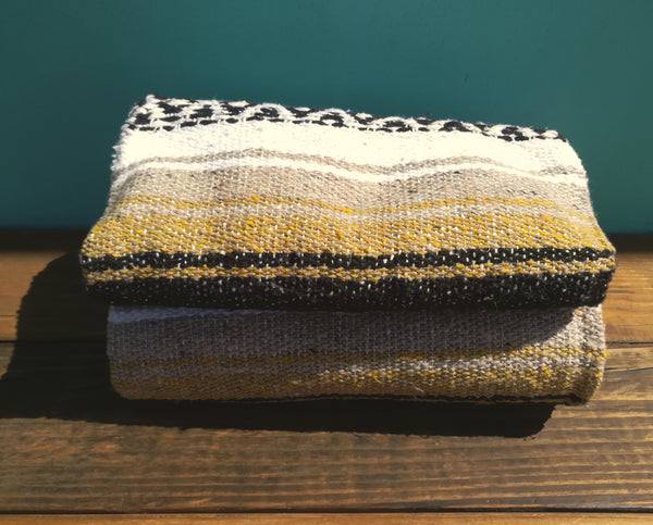 Mexican Blanket Premium Yellow & Tan Yoga Blanket, Hand Woven, Sarape, Throw