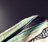 Mexican Blanket Premium Aquamarine, Mint & Grey Yoga Blanket, Hand Woven, Sarape Throw