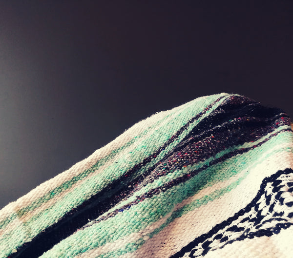 Mexican Blanket Premium Aquamarine, Mint & Grey Yoga Blanket, Hand Woven, Sarape Throw