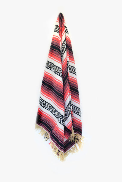 Mexican Blanket Coral / Peach Yoga Blanket, Hand Woven, Aztec,Throw Falsa
