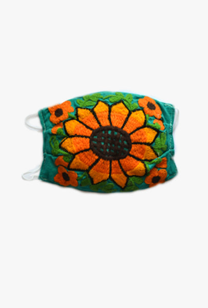 Hand embroidered washable face mask floral