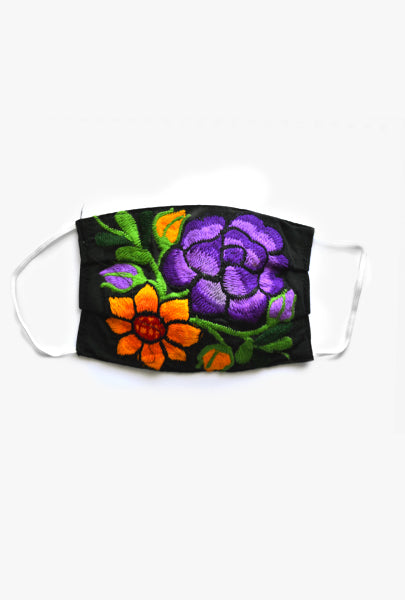 Hand embroidered washable face mask floral