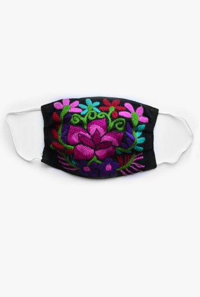 Hand embroidered washable face mask floral